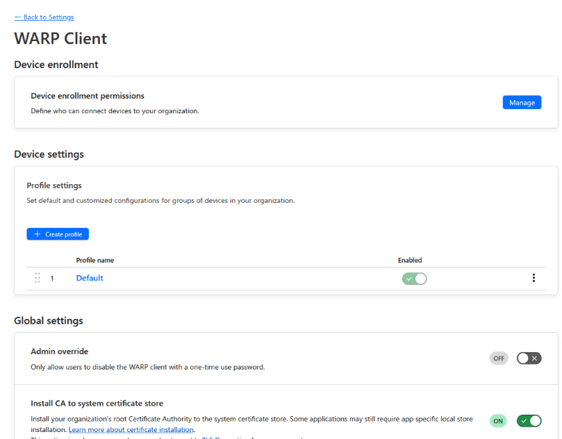 図. WARP Client 設定